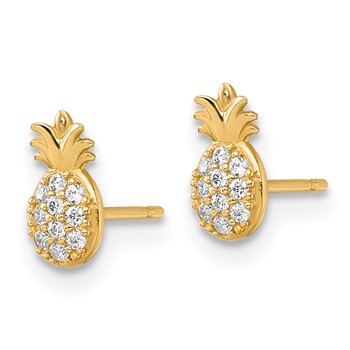 14k Polished Small CZ Pineapple Post Earrings — alternate view