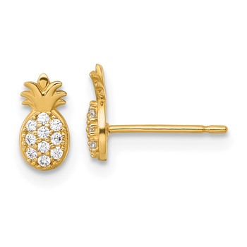 14k Polished Small CZ Pineapple Post Earrings