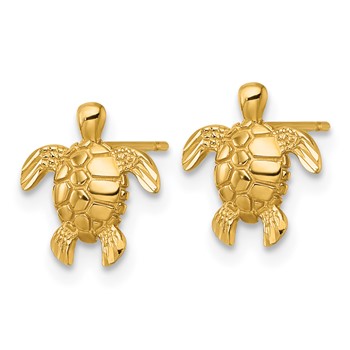 14k Polished and Diamond-cut Turtle Post Earrings — alternate view