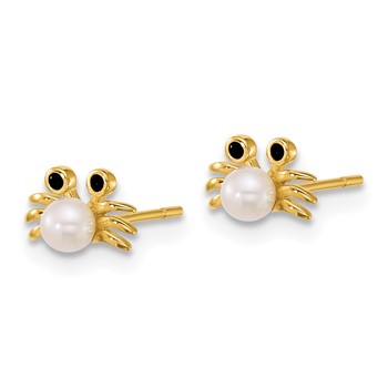 14k Polished Black CZ with Freshwater Cultured Pearl Crab Post Earrings — alternate view