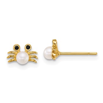 14k Polished Black CZ with Freshwater Cultured Pearl Crab Post Earrings