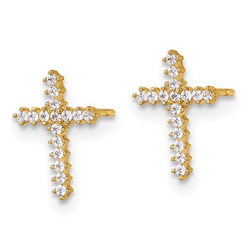 14k Polished CZ Latin Cross Post Earrings — alternate view