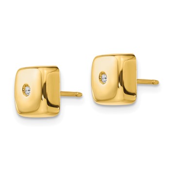 14k Polished Square with CZ Post Earrings — alternate view