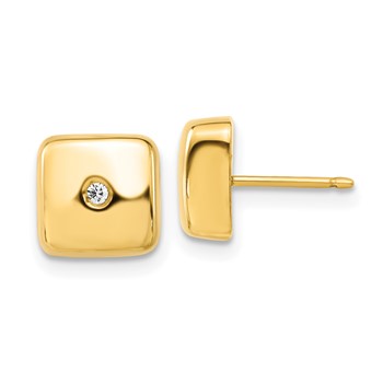 14k Polished Square with CZ Post Earrings
