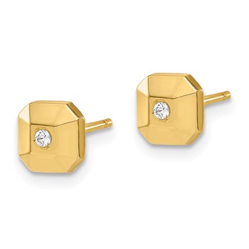 14ky Polished Faceted Square & CZ Post Earrings — alternate view