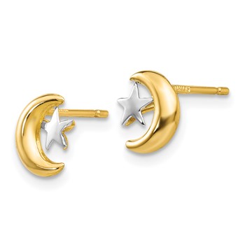 14k and White Rhodium Polished Moon and Star Post Earrings — alternate view