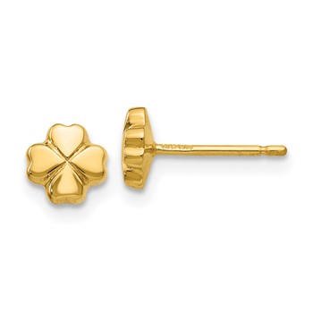 14k Small Polished 4-Leaf Clover Post Earrings