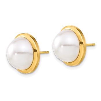 14ky Simulated Pearl Post Button Earrings — alternate view