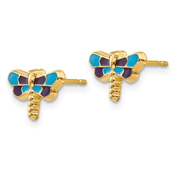 14k Blue Enameled Dragonfly Post Earrings — alternate view