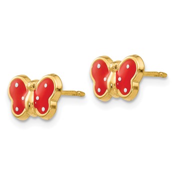 14k Red and White Enameled Butterfly Post Earrings — alternate view