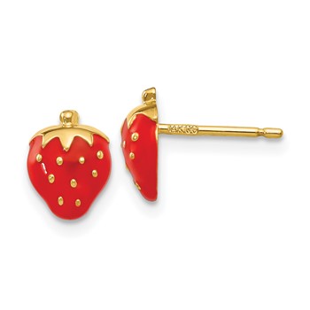 14k Red Enameled Strawberry Post Earrings