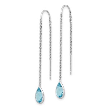 14k White Gold Blue Topaz Pear Bezel Threader Earrings — alternate view