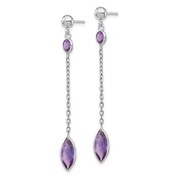 14k White Gold Amethyst Chain Post Dangle Earrings — alternate view