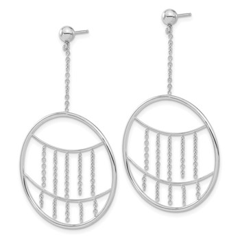 14k White Gold Chains Circle Post Dangle Earrings — alternate view