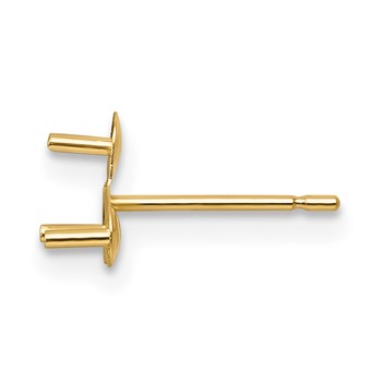 14k Single Polished Triple 3mm Pearl Cups with Pegs Post Earring Mounting