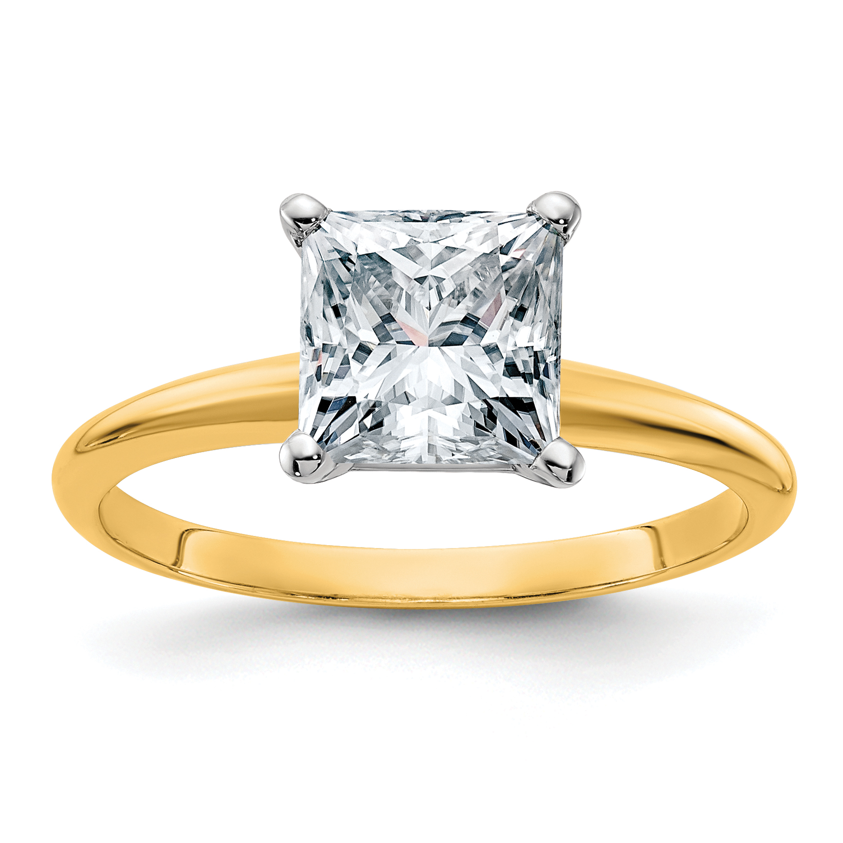 14k 2ct. D E F Pure Light Princess Moissanite Solitaire Ring