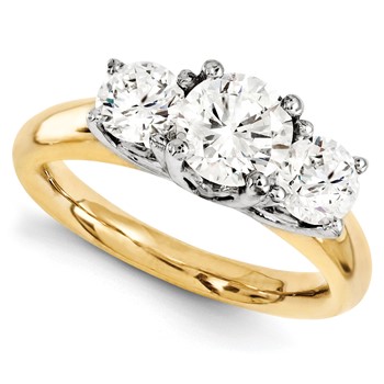 14k Two-tone Round Moissanite 3 Stone Ring