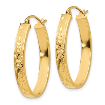 14k Satin & Diamond-Cut Oval Hoop Earrings — alternate view