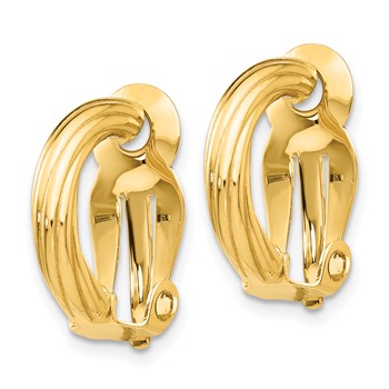 14k 3x16mm Ribbed Half Hoop Omega Back Non-Pierced Earrings — alternate view
