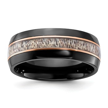 Chisel Black Zirconium Polished Rose IP-plated with Antler Inlay 8mm Band