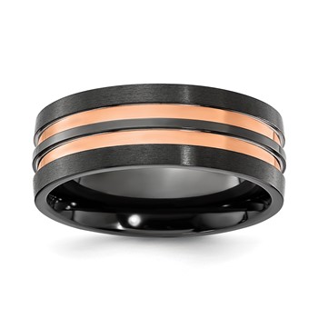 Chisel Black Zirconium Brushed and Polished Rose IP-plated 8.00mm Band