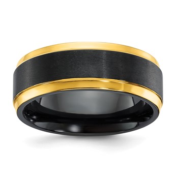 Black Zirconium Polished Yellow IP-plated w/Brushed Black Center 8mm Band