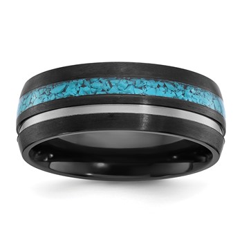 Chisel Black Zirconium Brushed and Polished with Imitation Turquoise Inlay 8mm Band
