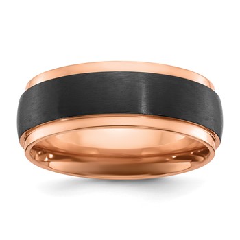 Chisel Black Zirconium Brushed and Polished Rose IP-plated 8mm Band