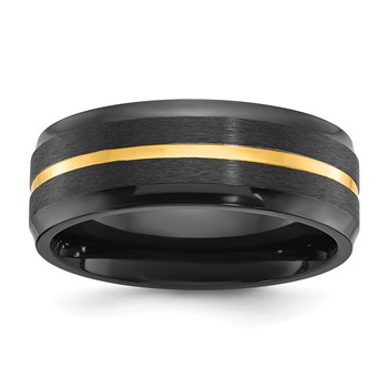 Chisel Black Zirconium Brushed and Polished Yellow IP-plated 8mm Band