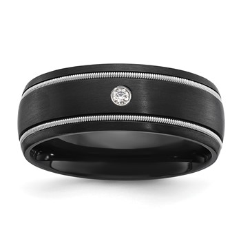 Chisel Black Zirconium Brushed with CZ 8mm Band
