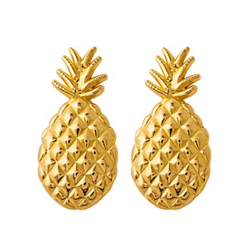 14K Polished and Textured Pineapple Post Earrings — alternate view